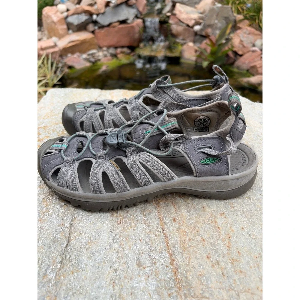 Keen Whisper Sandals Womens 8 Grey Teal Waterproof Hiking Water Shoes 1022814